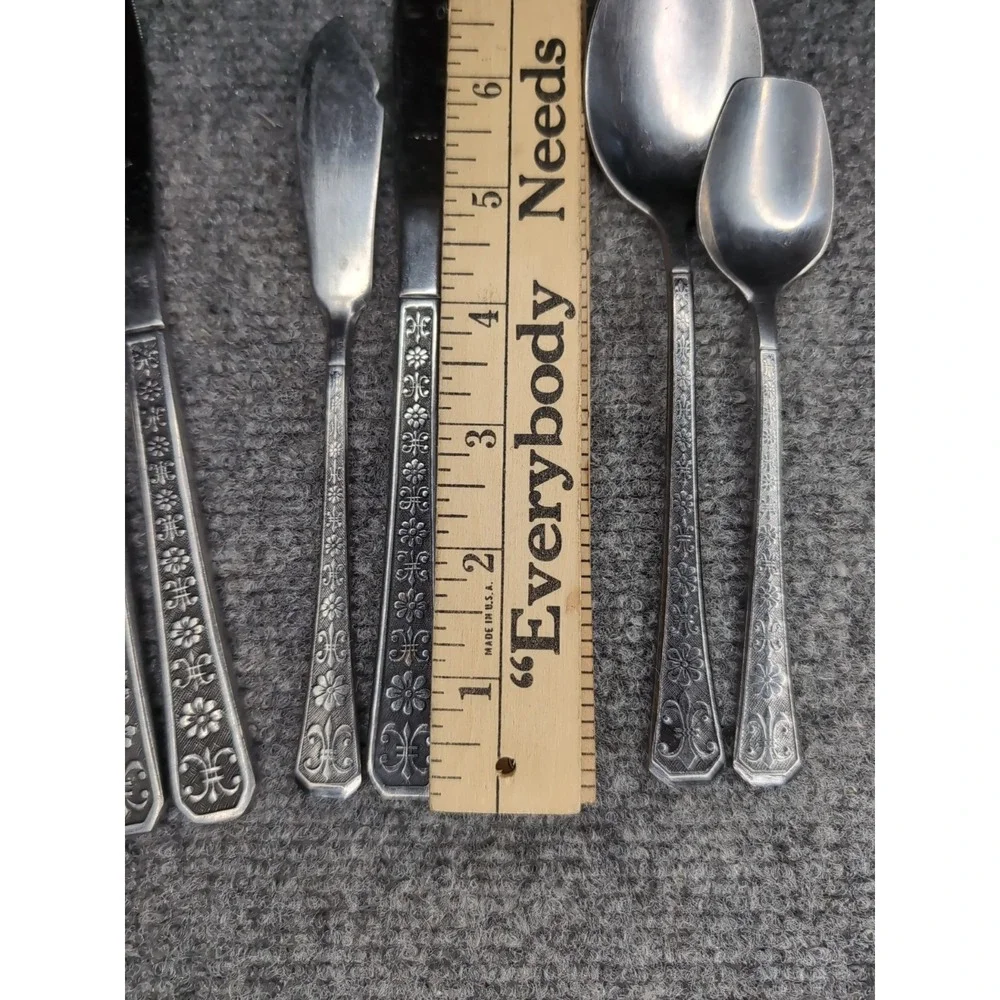 INTERPUR 6 Piece Stainless Steel Flatware FLORENZ Floral Fleur De Lis‎ -  Korea